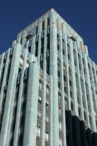 A good way to start the walk, beautiful blue skies and morning light on the Eastern Columbia building on Broadway